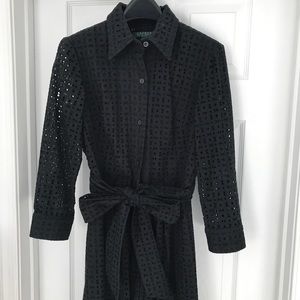 Classic black eyelet button down dress
